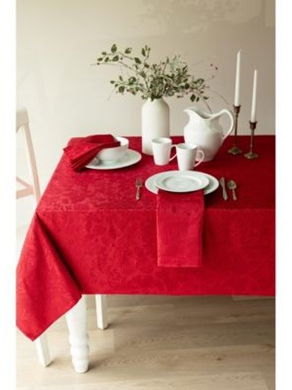 Benson Mills Red Poinsettia Foliage 16" X 80" Raised Jacquard Tablecloth - Red